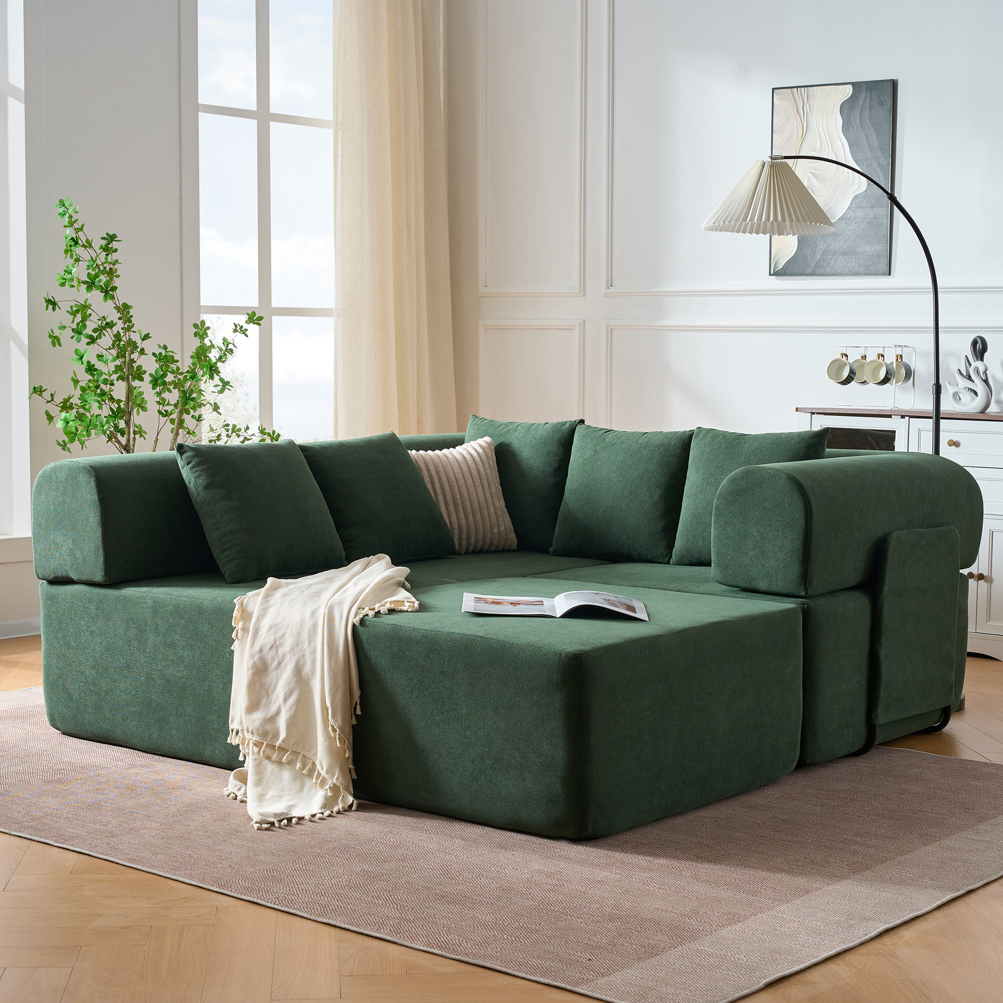 Latitude Run® 106" Modular Sectional Sofa, Convertible L Shaped Velvet ...