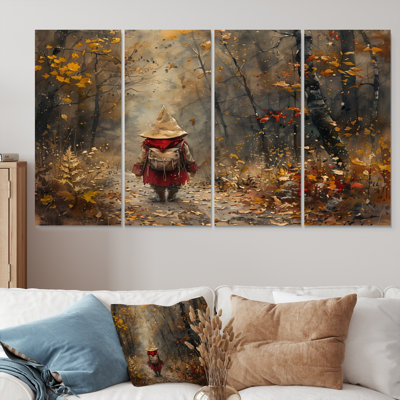 Red Orange Autumn Voyager Gnome - Gnome Wall Art Set