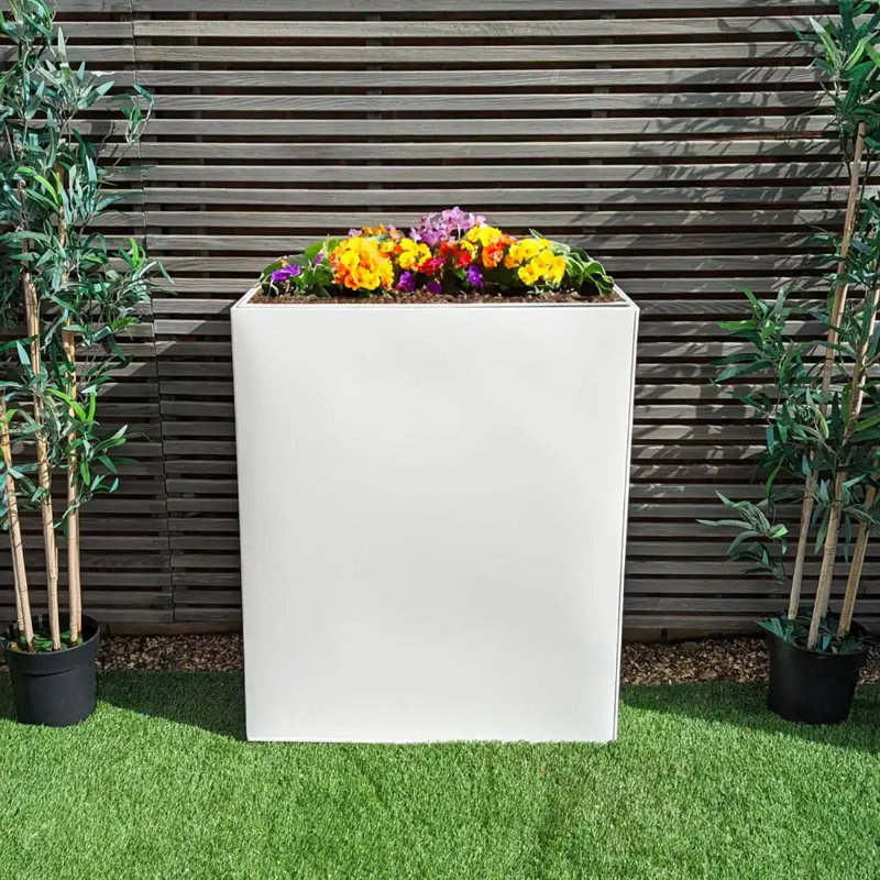 Reny Galvanised Zinc Trough Planter, 75cm H x 90cm W x 75cm D, White
