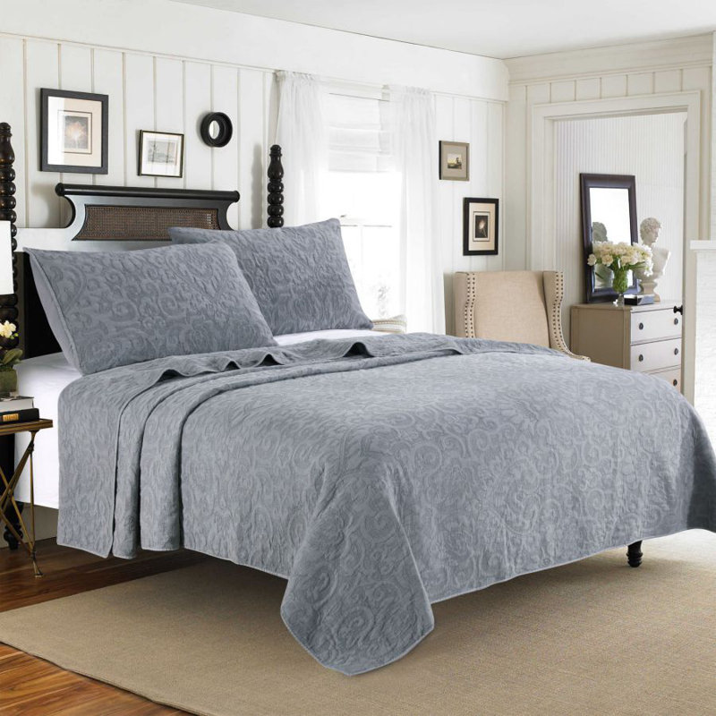 Modern & Contemporary Cotton Quilt, Gray, Queen Quilt + 2 Standard Shams