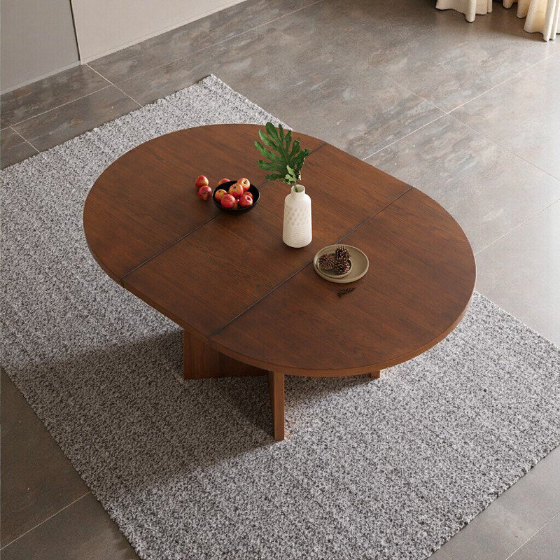 Table de salle à manger ronde en bois massif avec plateau extensible pour la maison, Brun