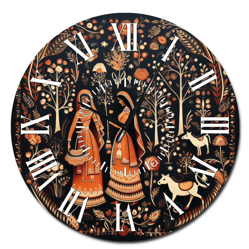 Horloge murale «Indian Art Rajasthani Folklore Tales II», Surdimensionné