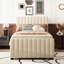 Lit plateforme simple tapissier beige avec lit gigogne - Élégant pour tous, matériaux de velours dans une nuit de sommeil confortable, base stable-771296697