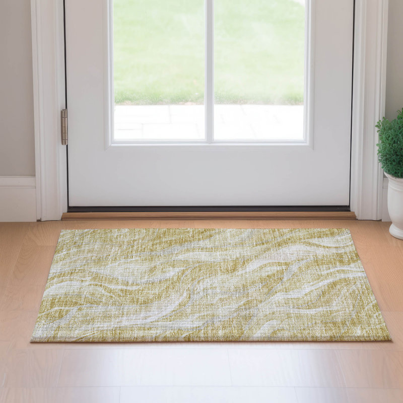 Premium Machine Washable Prisco Gold Rug, Rectangle 1'8" x 2'6"