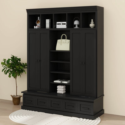 Hall Tree with Bench, 4 Doors, 5 Drawers and Adjustable Shelves