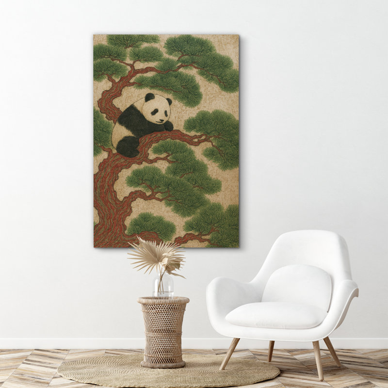 «Panda on Red Pine Tree Art», reproduction d'art sur toile encadrée, H 24 po x l 16 po x P 1,5 po, Toile tendue