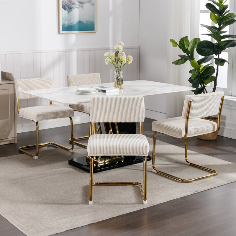 Mobilier, chaises de salle à manger modernes en tissu velours côtelé, base en métal doré, chaises de cuisine sans accoudoirs avec capitonnage à canaux, chaises d'appoint