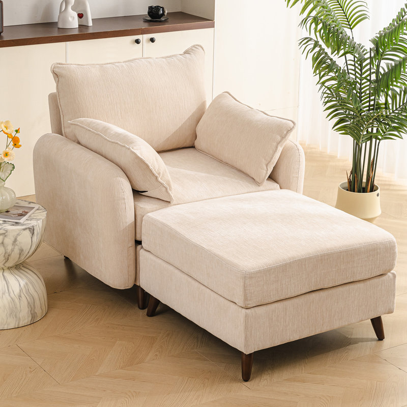 Rexulqo 42.5'' Oversized Accent Chair with Ottoman,All Seats Storage,Chenille Big Armchair,24.5'' Deep Seat,2 Throw Pillows,Reading Chair,Lounge Chair For Living Room,Bedroom ,Office,Cream
