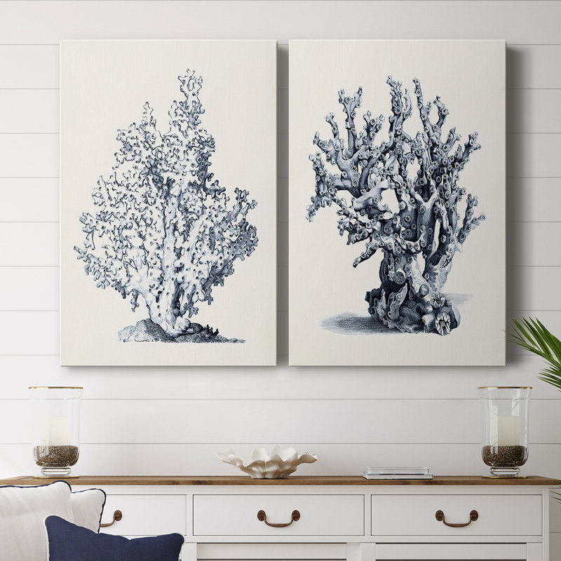 Toile tendue bleue avec corail I-Premium Gallery - prête à être accrochée, H 48 po x l 64 po
