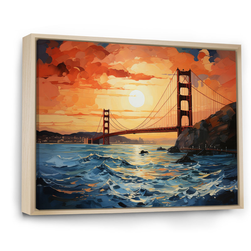 «Orange Bridge Golden Gateway II», reproduction sur toile, H 16 po x l 32 po x P 1 po, Cadre naturel flottant