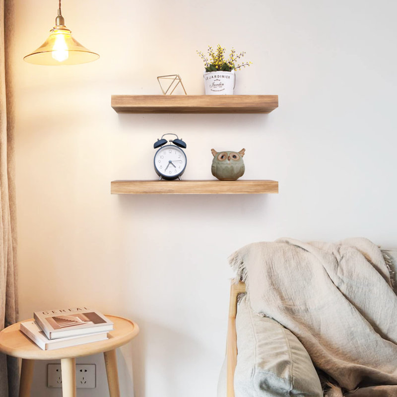 Zahriah 2 Piece Pine Floating Shelf, Walnut, 1.3" H x 5.7" W x 16" D