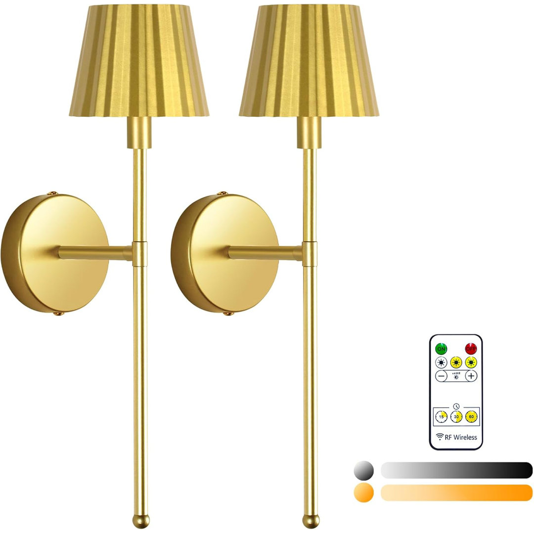Battery Operated Wall Sconces Set of 2 Rechargeable Wireless Wall Light with Dimmable and Remote Control 3 Colors Wall Lights