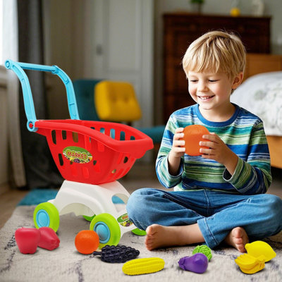 Chariot d'épicerie pour enfants avec faux fruits – Jeu de tri des couleurs, développement de l'imagination, cadeau pour les enfants de 3 ans et plus