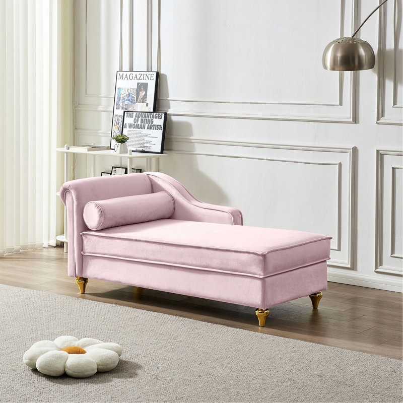 Chaise longue moderne avec revêtement en velours, Rose