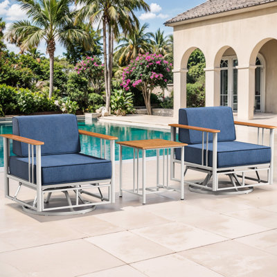 Canyon Patio Swivel Chairs With 6" Cushions & Side Table, 360° Swivel Rocking Outdoor Chairs For Porch, Poolside by Latitude Run