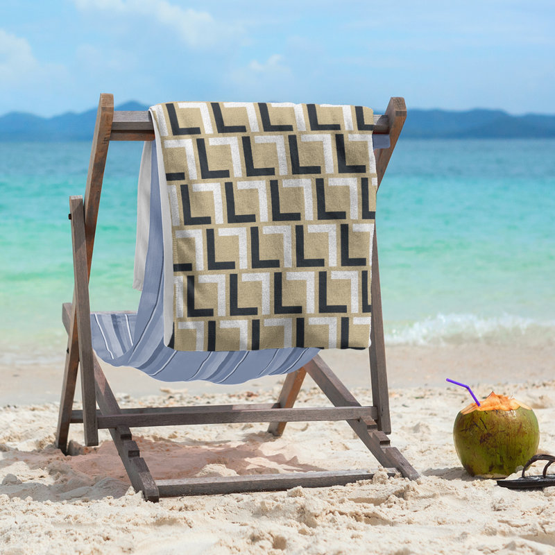 Beach Towel, Old Gold/Black/White