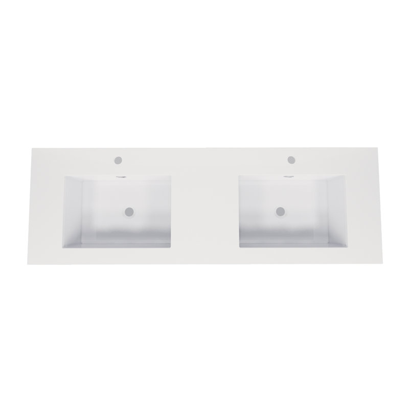 Lavabo de salle de bain encastré rectangulaire en acrylique blanc avec robinet et trop-plein