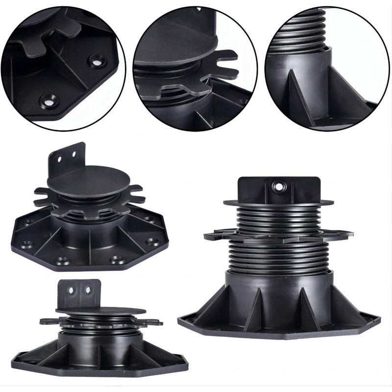 12Pack Adjustable Deck Support Pedestal Deck Foundation Base Support for Floating Deck Platform Deck Floor Height Adjustment Raising from 1-3/16"" to 2-3/8"", Black