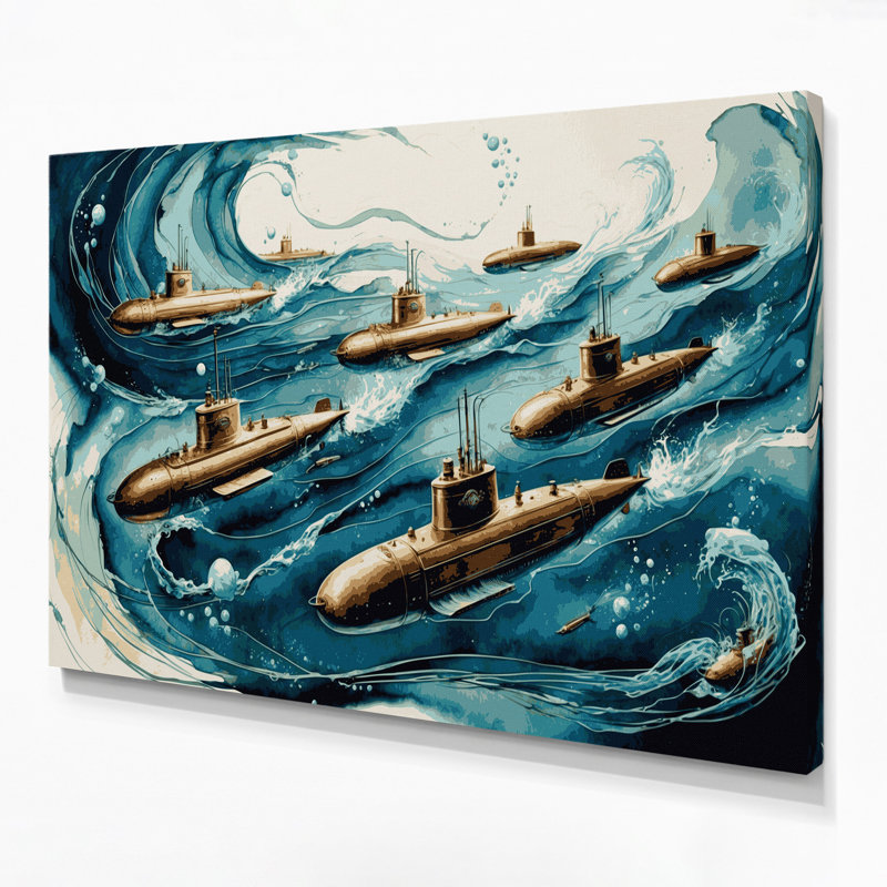 Nautique sous-marins gris, art mural sur toile, H 12 po x l 18 po