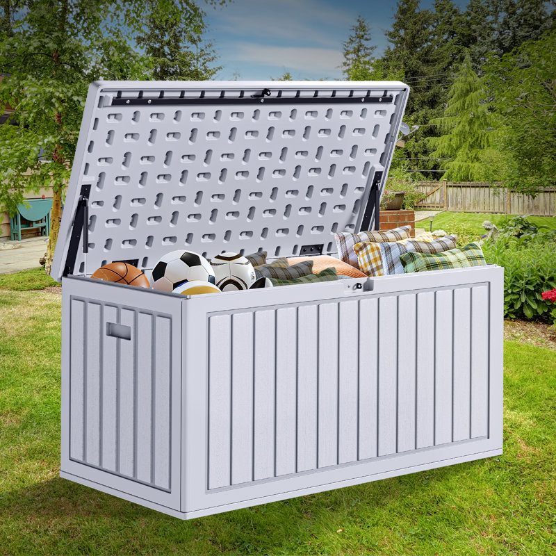 Edrosie Inc 44.4'' W 90 Gallons Water Resistant Resin Lockable Deck Box, Off White