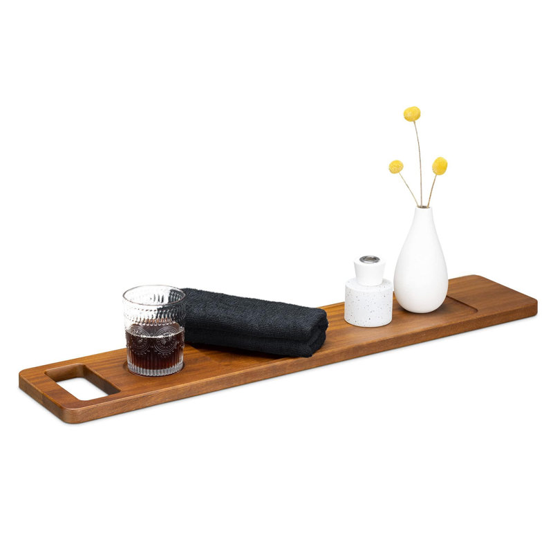 Tablette en bois pour plateau de salle de bain - Support de baignoire en noyer pour tablette, livres, bougies, huile de massage - Bois de noyer véritable