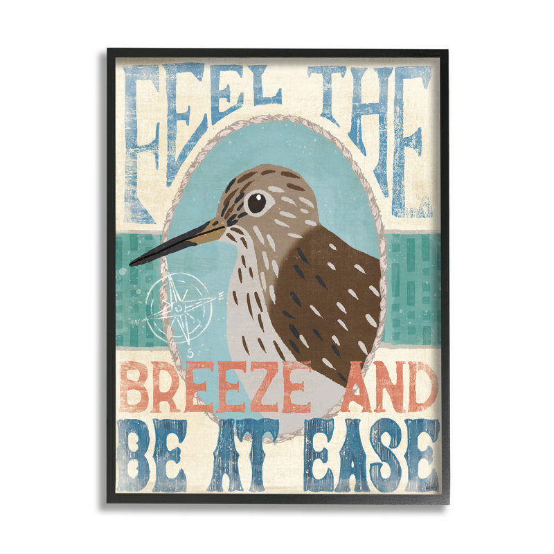 «Feel Breeze Be Ease Nautical Expression Sandpiper Bird» par Veronique Charron, Giclée encadrée noir minuit