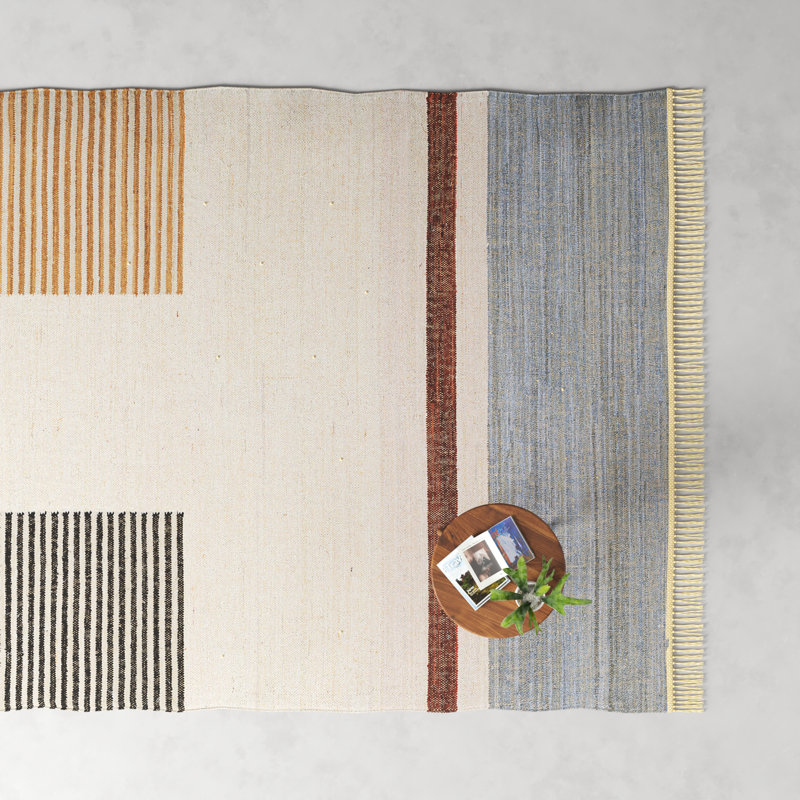 Avenue Southwestern Handwoven Cotton Cream/Black Area Rug, Rectangle 8'10" x 12'