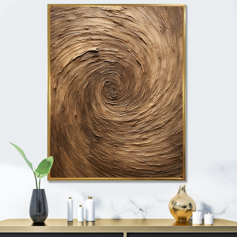 «Brown Calm Current Spiral - Abstract Spirals», art mural, salon_106074, H 44 po x l 34 po x P 1,5 po, Cadre flottant doré