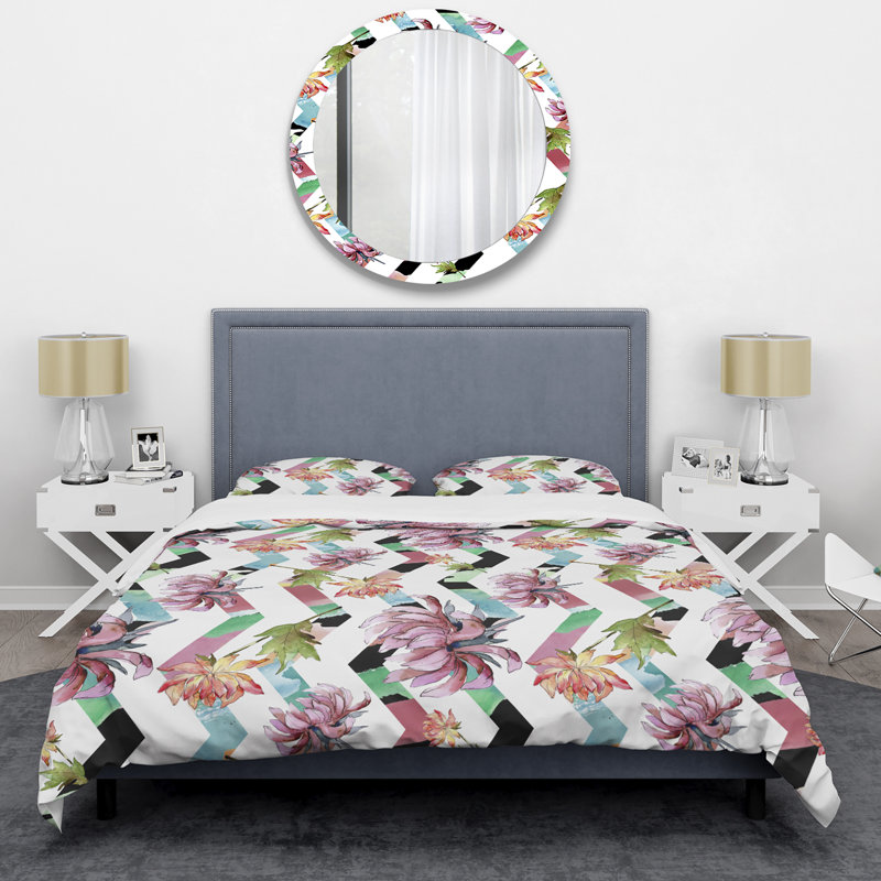 Fleur rose et feuille verte - Ensemble de housse de couette Cabin & Lodge, Housse de couette pour très grand lit et 2 très