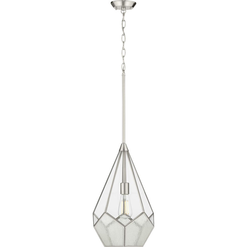 Luminaire suspendu géométrique 1 lumière Tiedeman, Nickel brossé, Martelée transparente