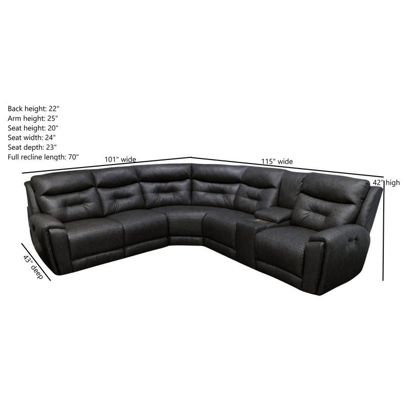 Point Break Triple Power Sectional, Right Hand Facing, Black Polyester Blend