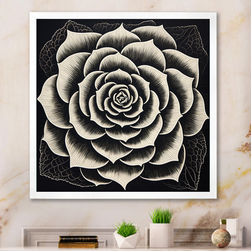 Minuscule plante grasse en noir et blanc, H 36 po x l 36 po x P 1,5 po, Cadre photo blanc