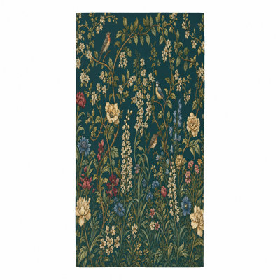 Tapisserie d'oiseaux botaniques rétro de 1 pièce, avec des motifs floraux complexes avec des oiseaux dans un riche fond sarcelle foncé, une décoration murale artistique pour le salon, la chambre à coucher et le dortoir.
