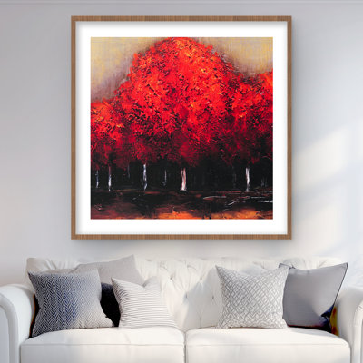 Red Dark Trees - Framed Matted Print for Home Decor
