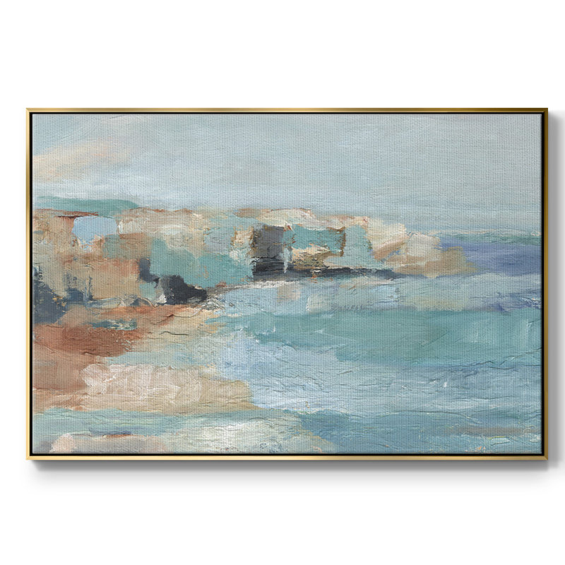 Toile tendue encadrée avec cadre mural "Falaise turquoise" - prête à être accrochée, H 27 po x l 41 po x P 2 po