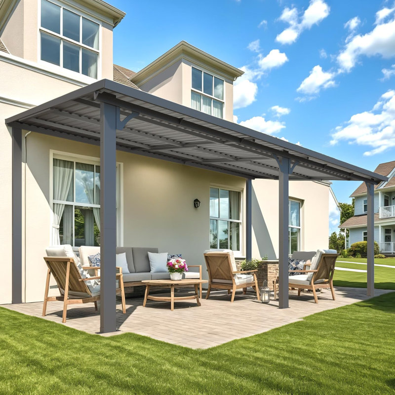 Pavillon de jardin à toit rigide avec toit incliné en acier galvanisé, H 98,4 po x l 201,6 po x P 110,4 po 