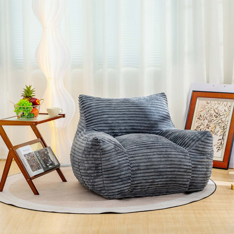 Fauteuil à billes surdimensionné relaxant pour un confort et des loisirs ultimes, Velours côtelé gris