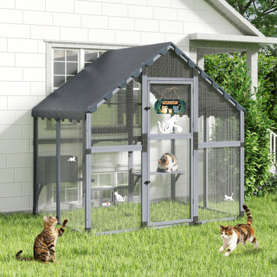 Grande enceinte extérieure en bois pour chat, résistant aux intempéries