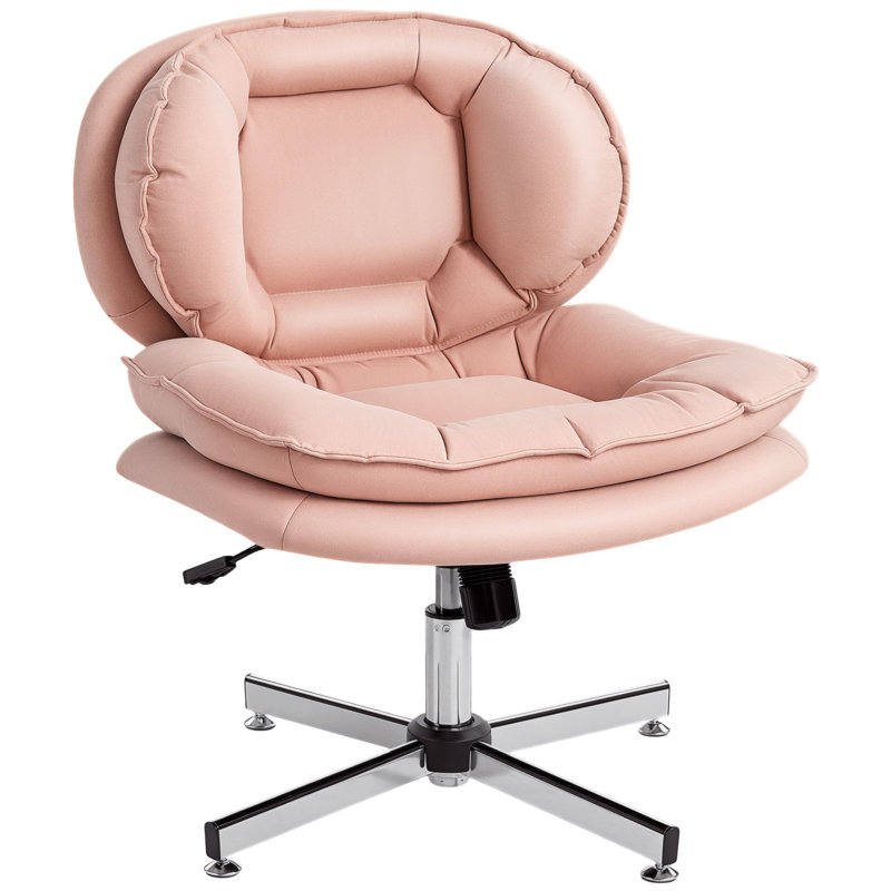Chaise de bureau en croix, chaise de bureau large sans accoudoirs, sans roulettes, rose, Rose