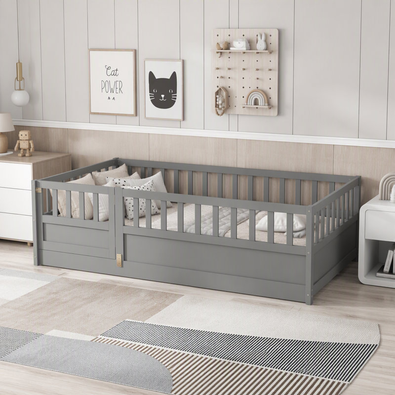 Lit de plancher, structure de lit plateforme en bois à profil bas, aucun sommier tapissier requis, Lit simple