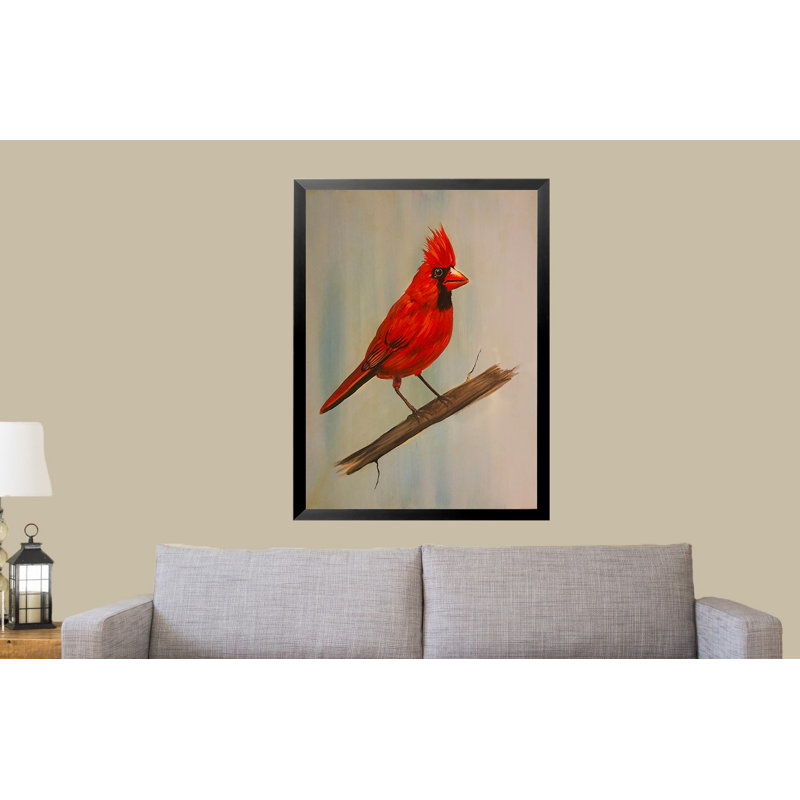 Cardinal par Ed Capeau - Peinture sur toile, H 34,5 po x l 26,5 po x P 1,25 po, Cadre noir, Pas de tapis
