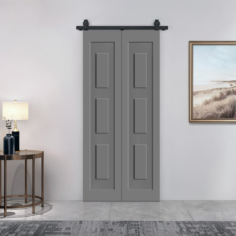 3 Panel Shaker Composite Bi-Fold Door with Sliding Barn Door Hardware Kit, 36" x 80", Light Grey