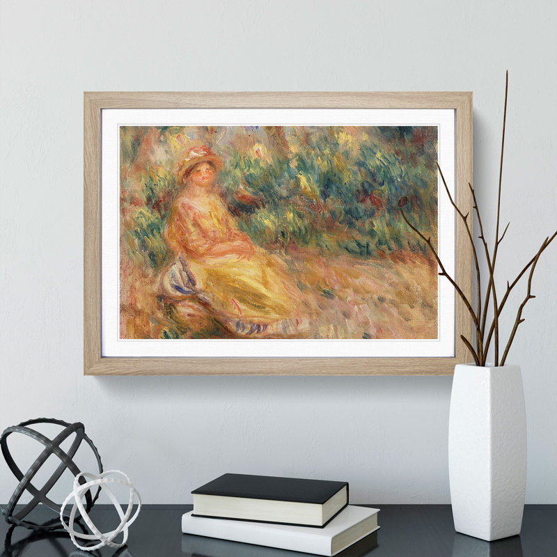 Woman in Pink and Yellow by Pierre-Auguste Renoir - Picture Frame Painting, 27cm H x 36cm W x 2cm D, Oak