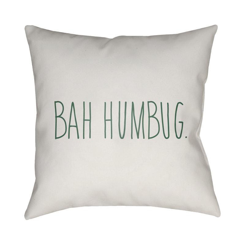 Bah Humbug Indoor/Outdoor Throw Pillow, White / Red, 20" H x 20" W x 4" D
