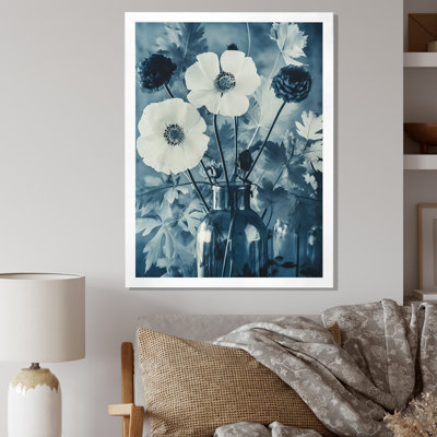 " Blooming Anemones Flowers Blue Vintage Botanical "