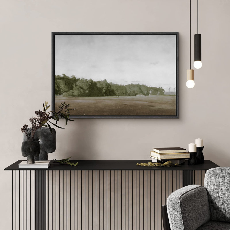 «Brown Meadow With Green Forest Landscape Wilderness Impressionism Traditional Scenic» sur toile, Noir, H 24 po x l 36 po