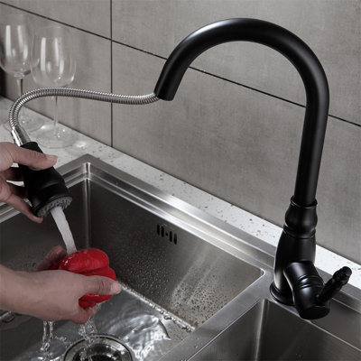 Single Hole Pull Down Kitchen Faucet With Sprayer Single Handle Kitchen Sink Faucets High Arc Copper Kitchen Basin Taps With Swivel Spout