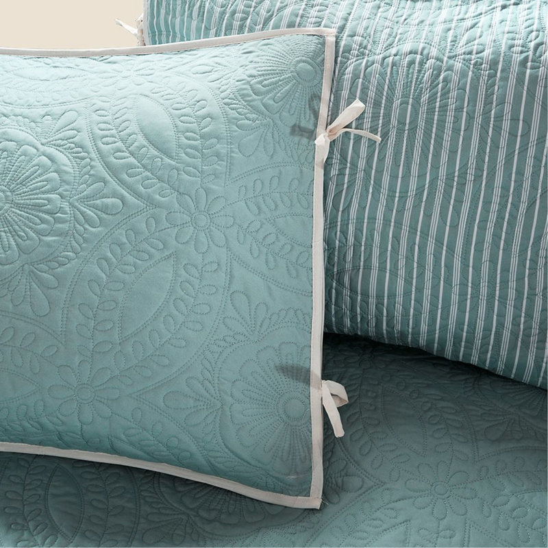 Housse de lit de jour réversible 6 pièces en bleu, simple, motif à médaillon, avec housse, 3 taies décoratives et coussin décoratif 6, ajustement pour matelas simple, chute de 15 pouces