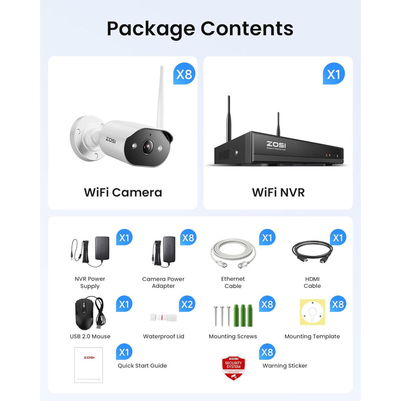 8CH 3MP WiFi Security Camera System with 2TB HDD, 8 Outdoor Spotlight Camera, 2-Way Audio