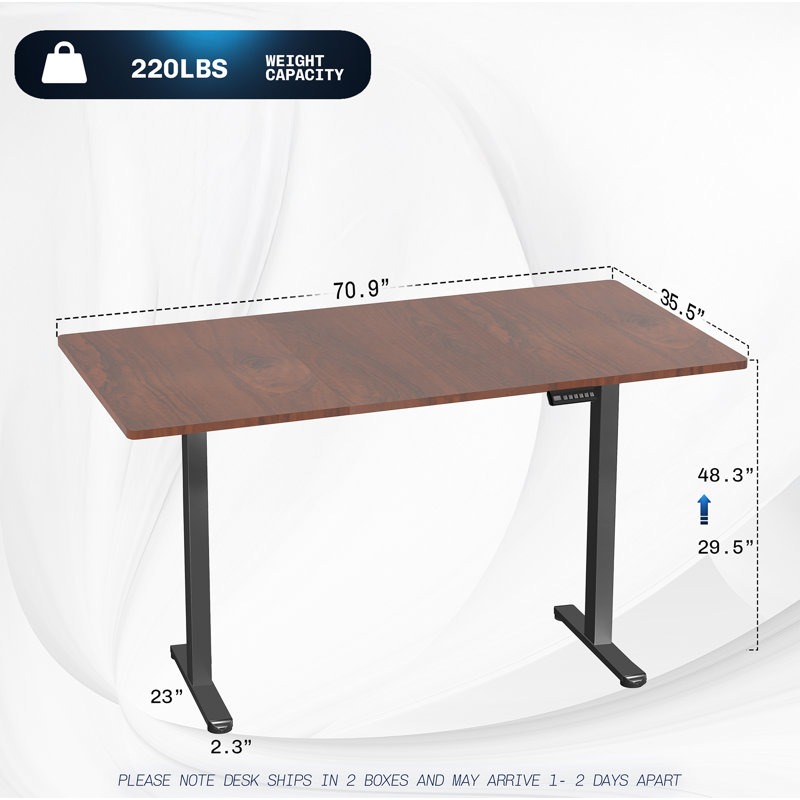 Adjustable Height Steel Standing Desk, 70.9", Noir, Noyer foncé
